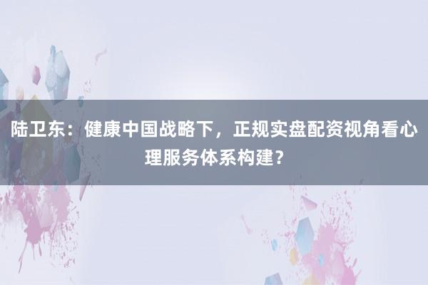 陆卫东：健康中国战略下，正规实盘配资视角看心理服务体系构建？